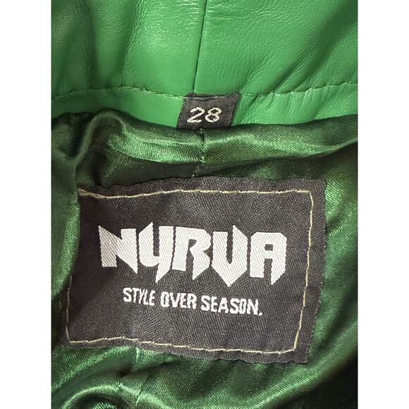 NYRVA Green Genuine Leather Flare Pants Size 28 High Waist Retro Y2K- L34 - Picture 11 of 11